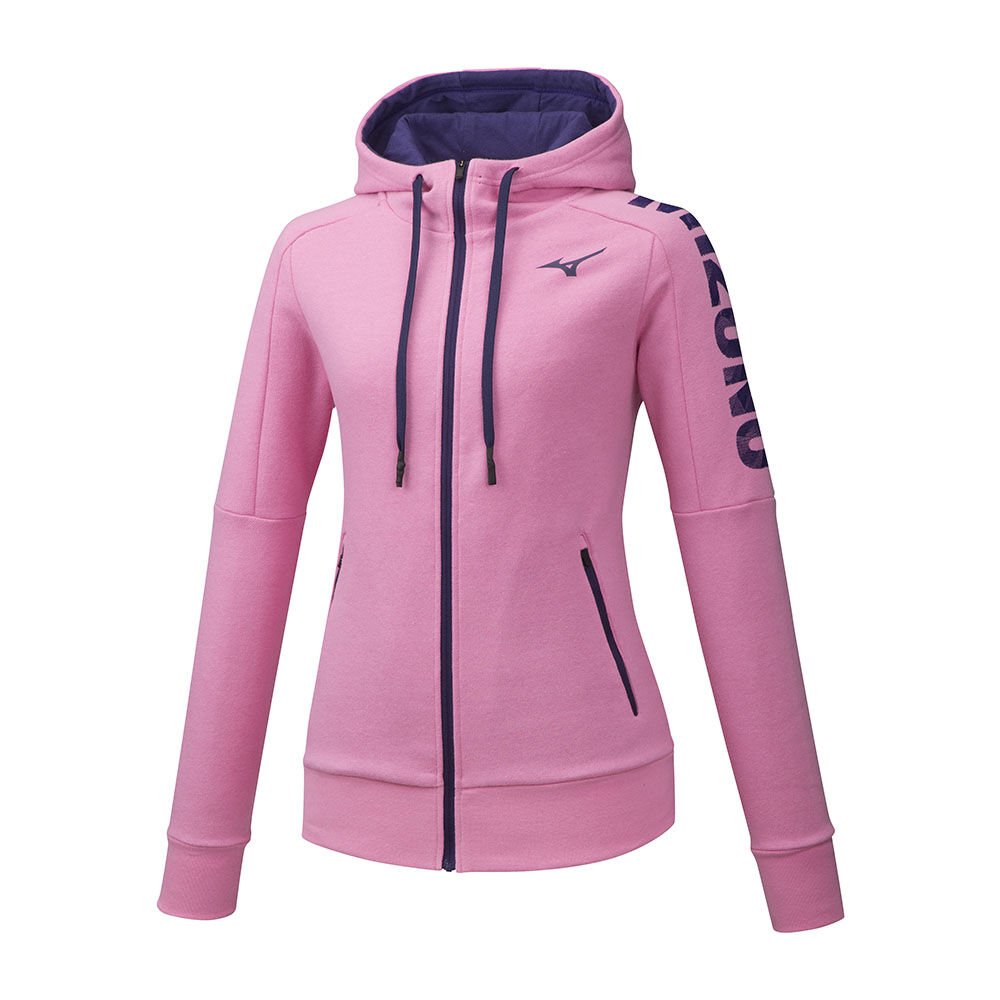 Felpa Con Cappuccio Mizuno Heritage Cerniera Donna - Rosa - 58302-BRTN